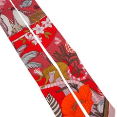 Hermes Twilly Precious Paradise Rouge Bronze and Orange Silk Scarf Set of 2