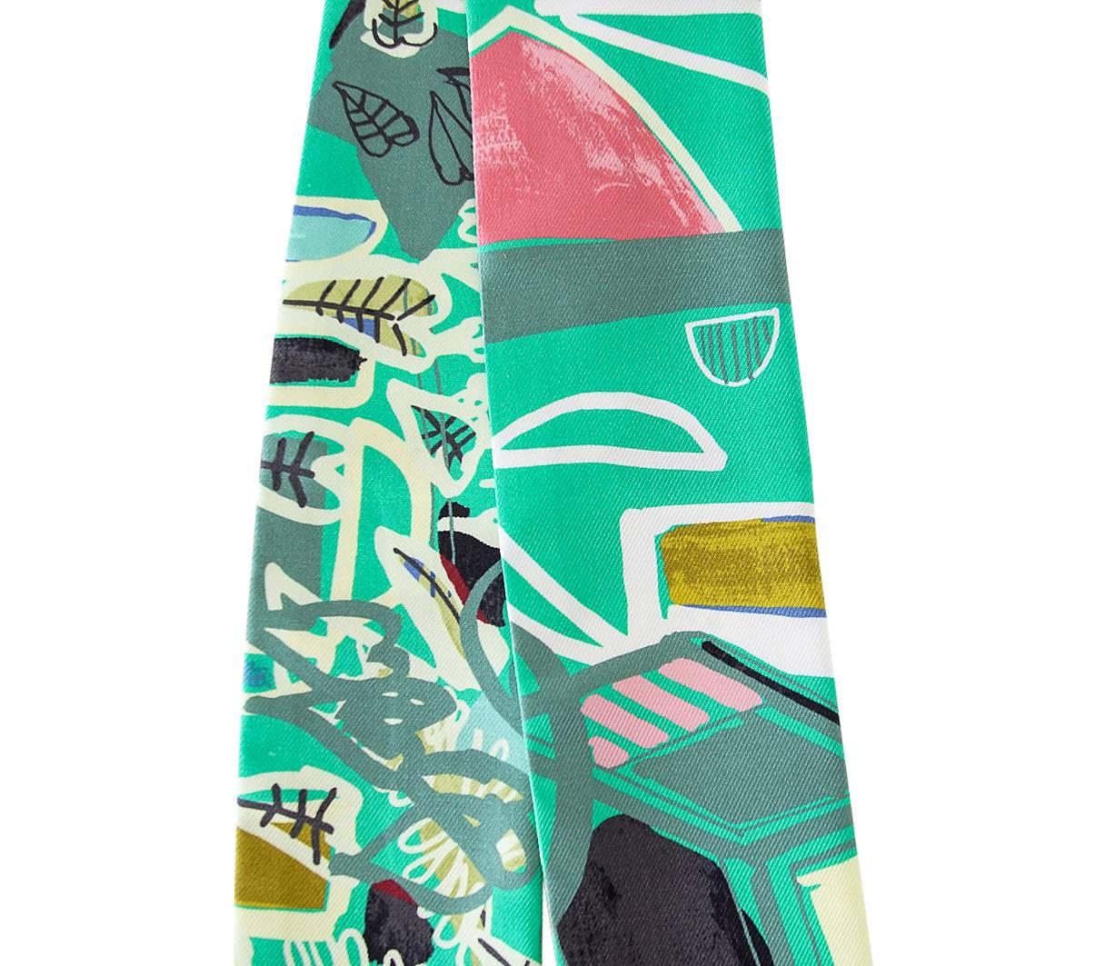 Guaranteed authentic Hermes rare Modernisme Tropical by Filipe Jardim Twilly in shades of green accentuated with blue black and pink.
Fresh abstract print for summer.
Each one comes with Hermes box.
NEW or  NEVER WORN
final sale

SIZE
32