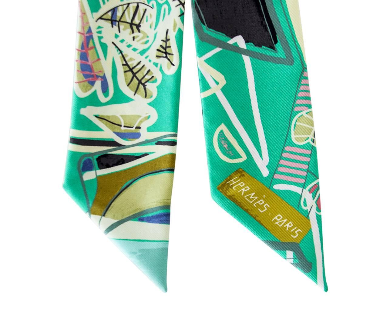 Hermes Twilly Rare Modernisme Tropical Green Filipe Jardim Set of 2 In New Condition In Miami, FL