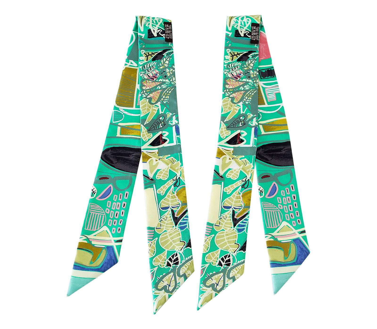 Women's Hermes Twilly Rare Modernisme Tropical Green Filipe Jardim Set of 2