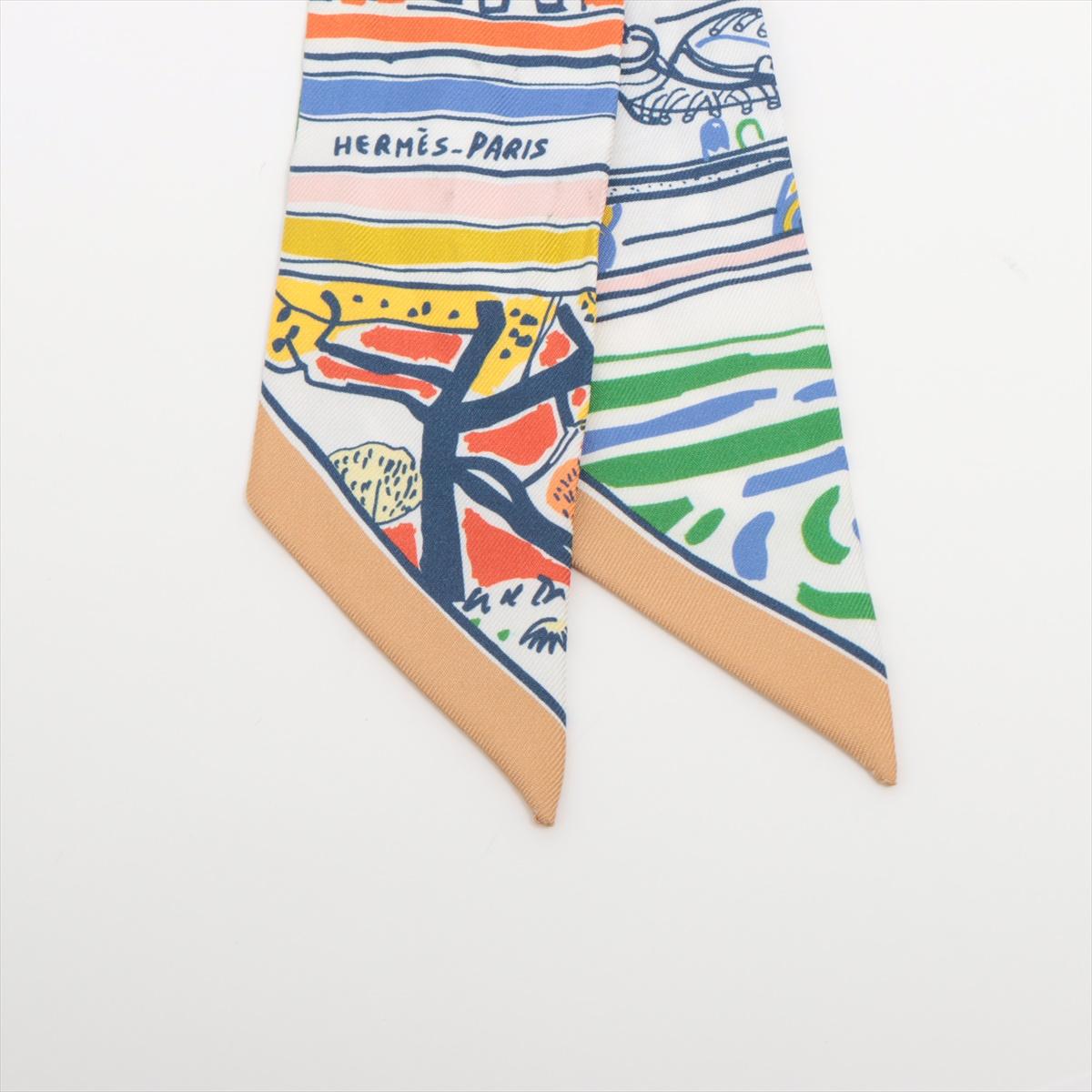 Beige Hermès Twilly Rayures D'ete Silk Multicolor en vente