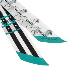 Hermes Twilly Rocabar Silk Scarf Blanc Gris Perle Menthol Set of 2 New