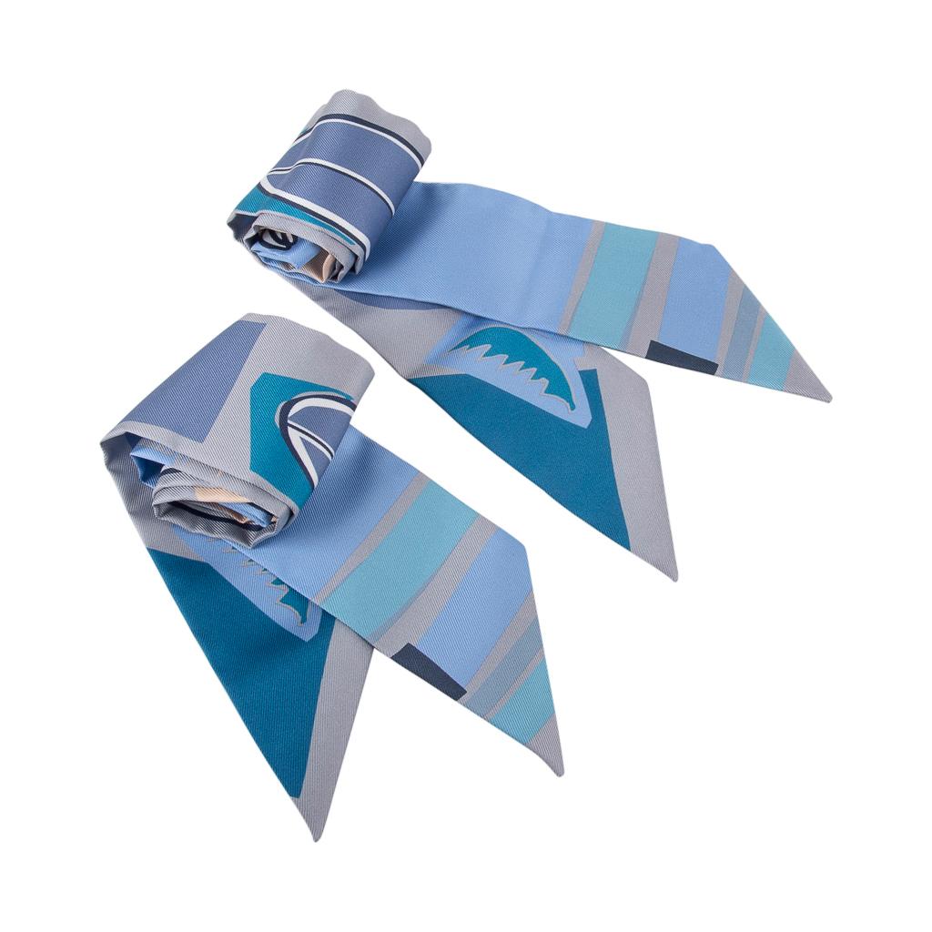 Women's Hermes Twilly Sea Surf and Fun Gris / Ciel / Cobalt Set of 2 by Filipe Jardim