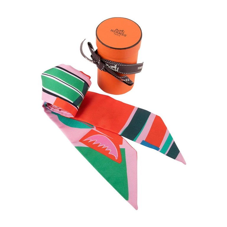 Hermes Twilly Sea Surf and Fun Rose / Menthol / Vermillion Set of 2 New ...