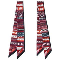 Hermes Twilly Set of 2 Colliers de Chiens Rouge Vert Apin Grenat
