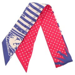 Hermès Twilly Silk Astrologie a Pois Blue x Red