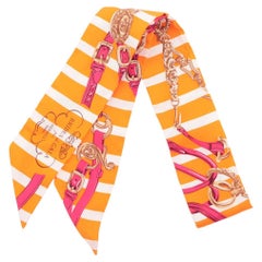 Hermès Twilly Silk Brides de Gala Stripes Orange x White