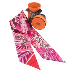 Hermes Twilly Silk Jaguar Quetzal Fuchsia Rose Bordeaux Set of 2
