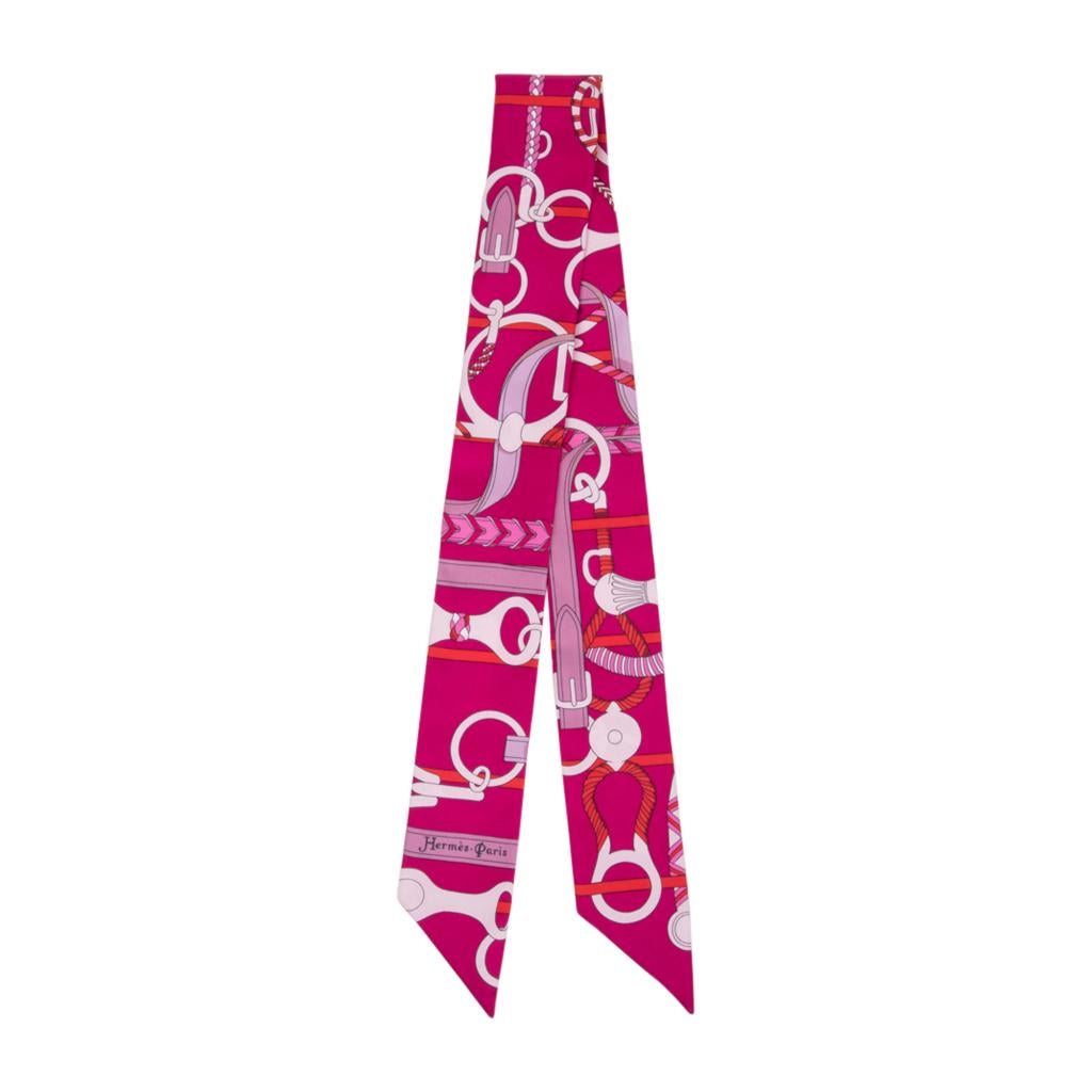 Hermes Twilly Silk Panoplie Equestre Fuchsia Rose Rouge Set of 2 For ...