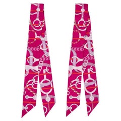 Hermes Twilly Silk Panoplie Equestre Fuchsia Rose Rouge Set of 2