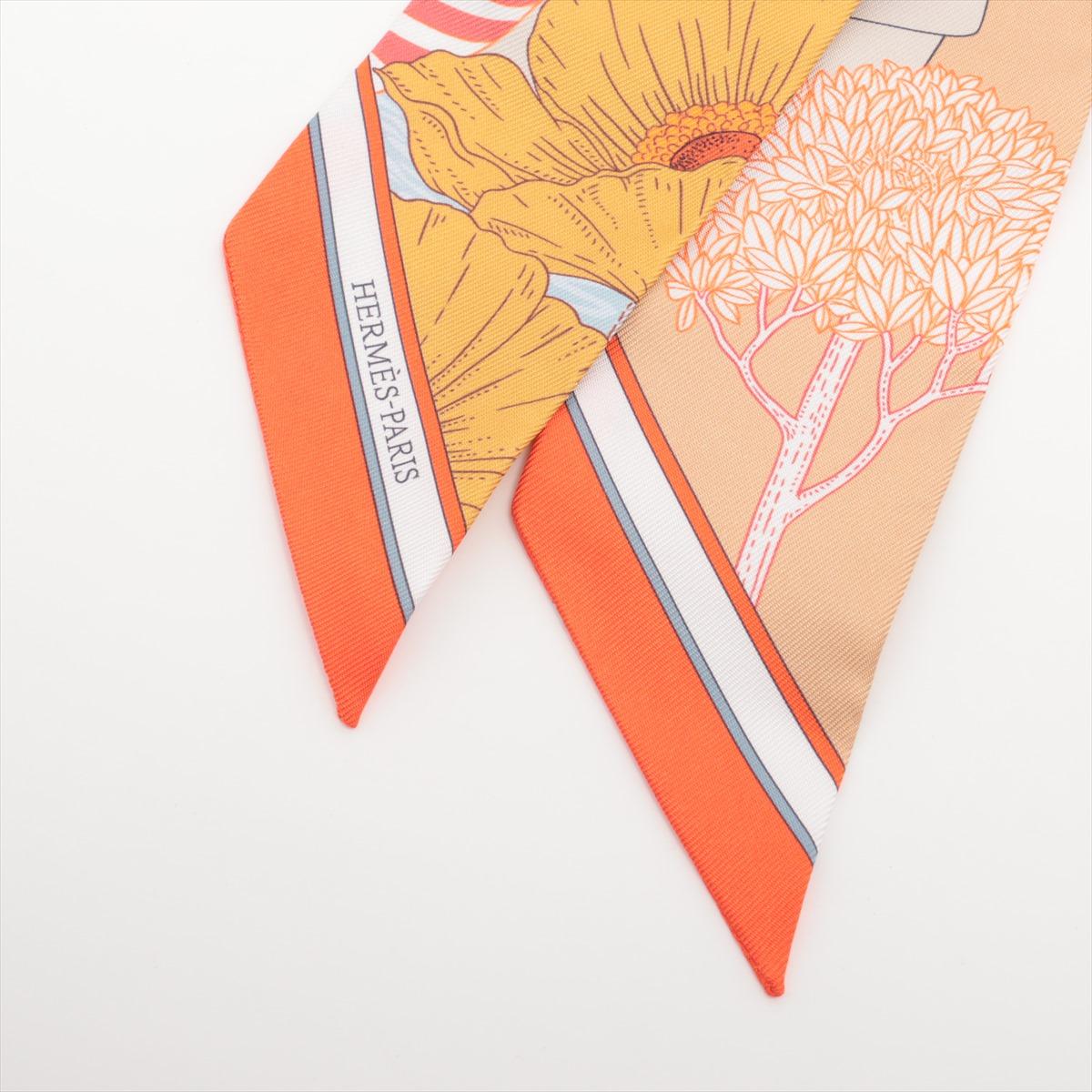 Beige Hermès Twilly Silk Precious Paradise Scarf Orange For Sale