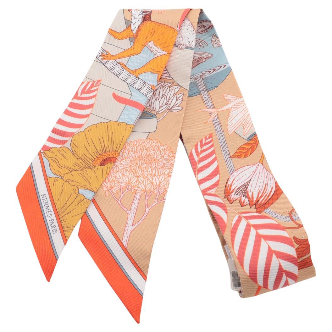 Hermès Twilly Silk Precious Paradise Scarf Orange For Sale