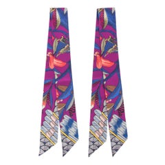 Hermes Twilly Tree Of Song Fuchsia Blue Rouge Set of 2 New