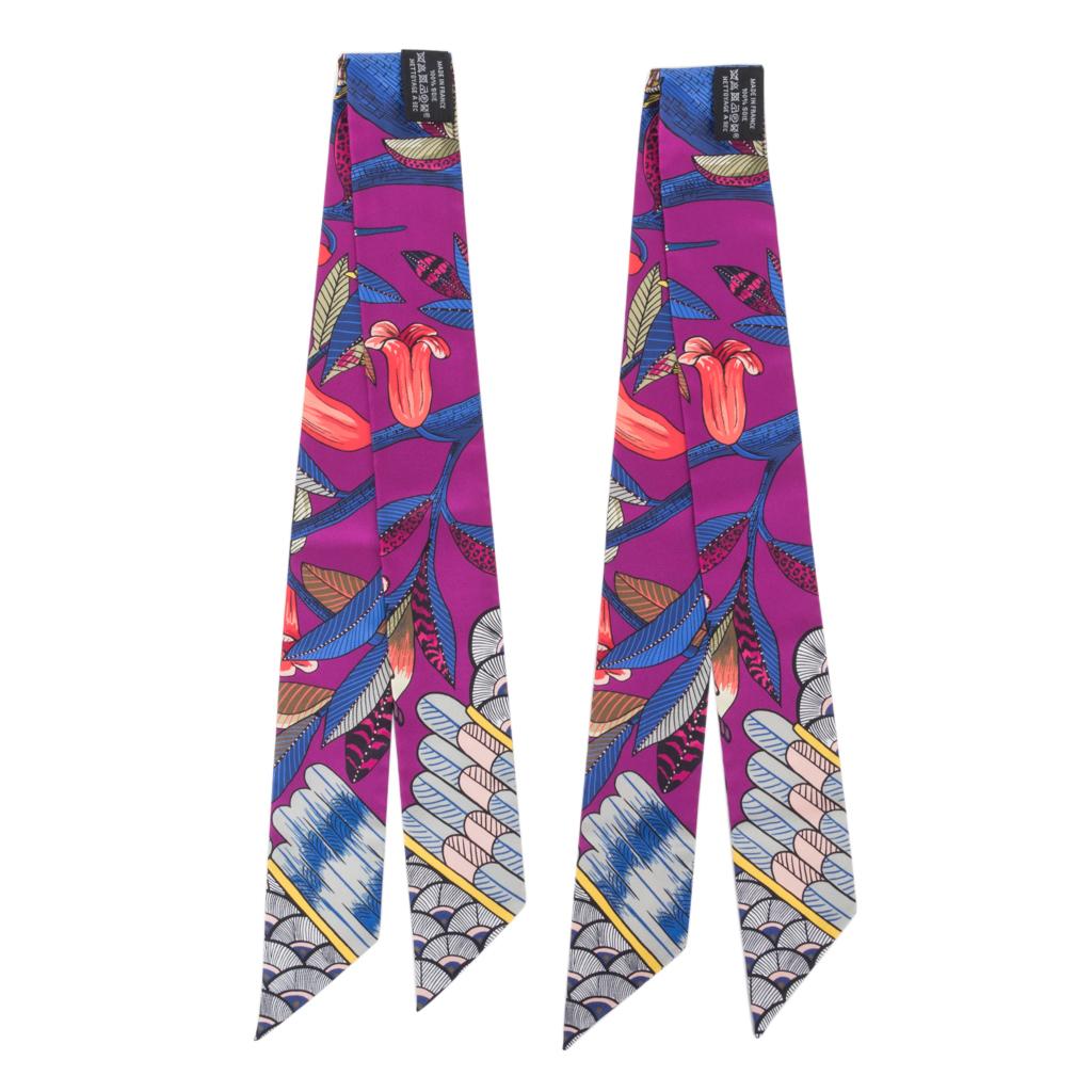 Hermes Twilly Tree Of Song Fuchsia Blue Rouge Set of 2 New 1