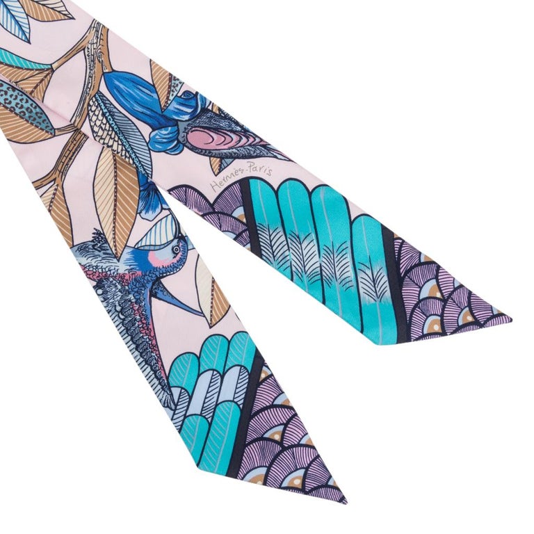 Hermes Twilly Tree Of Song Rose Pale Turquoise Set of 2 New Scarf at ...