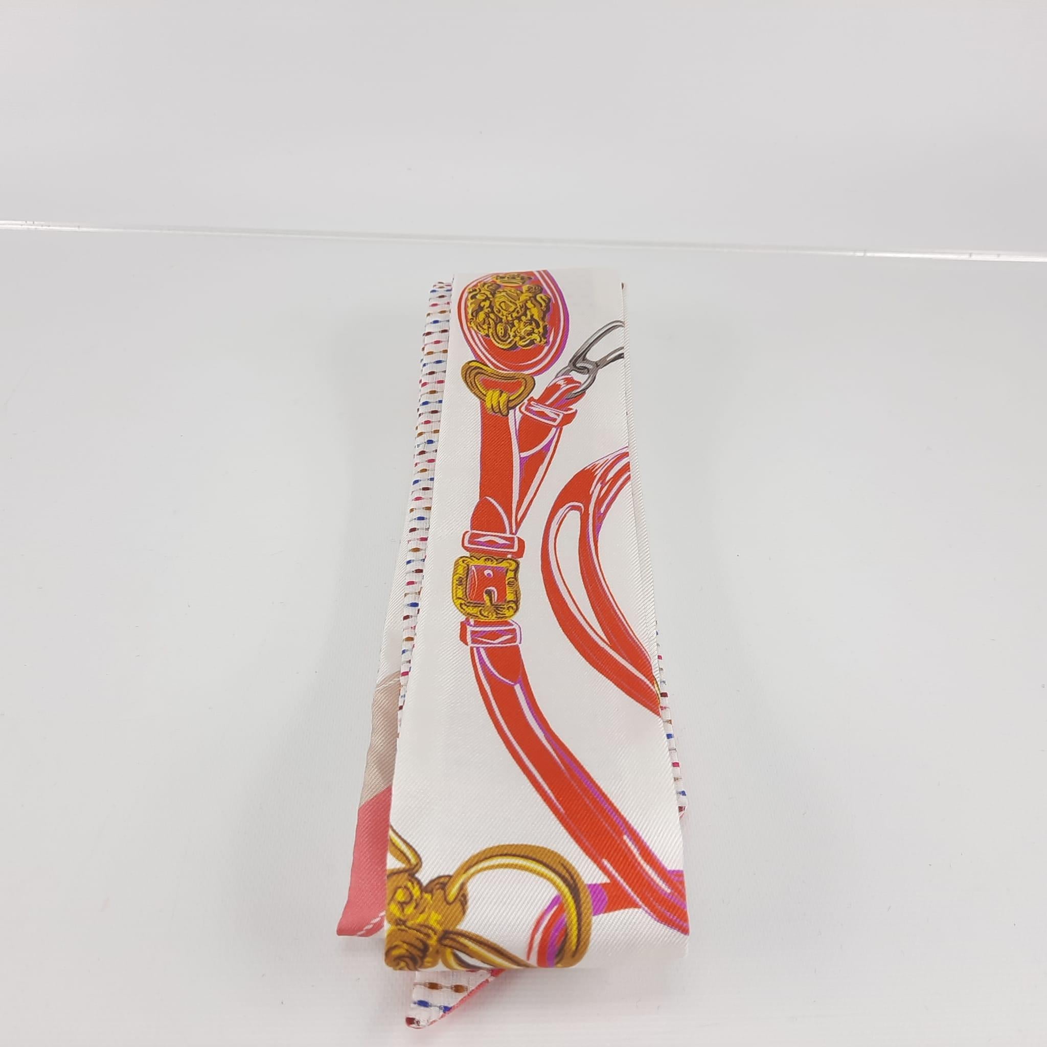 Hermes Twilly Twins Pointillé Brides de Gala Appliqué Piqué White, Rose, Blue In New Condition In Nicosia, CY