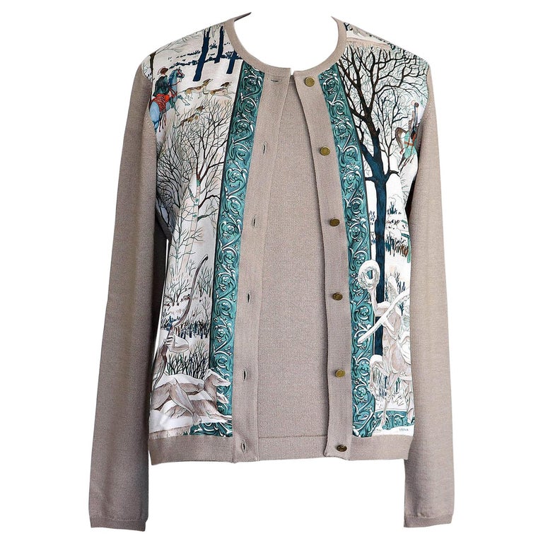 Hermes Twinset L'Hiver Neutre Taupe Cachemire et Soie Impression
