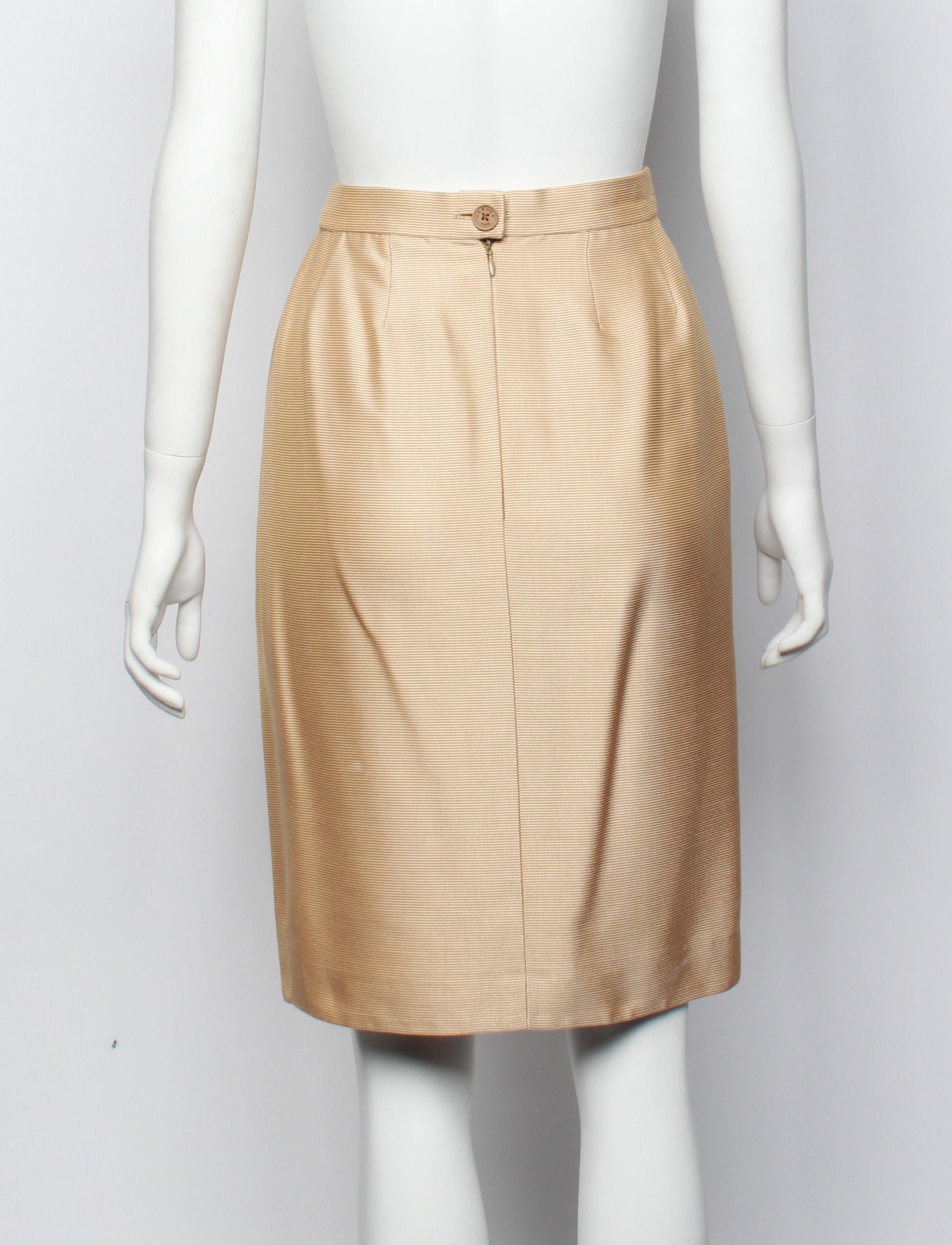 Brown Hermes Two Piece Silk Faille Skirt Suit Ensemble