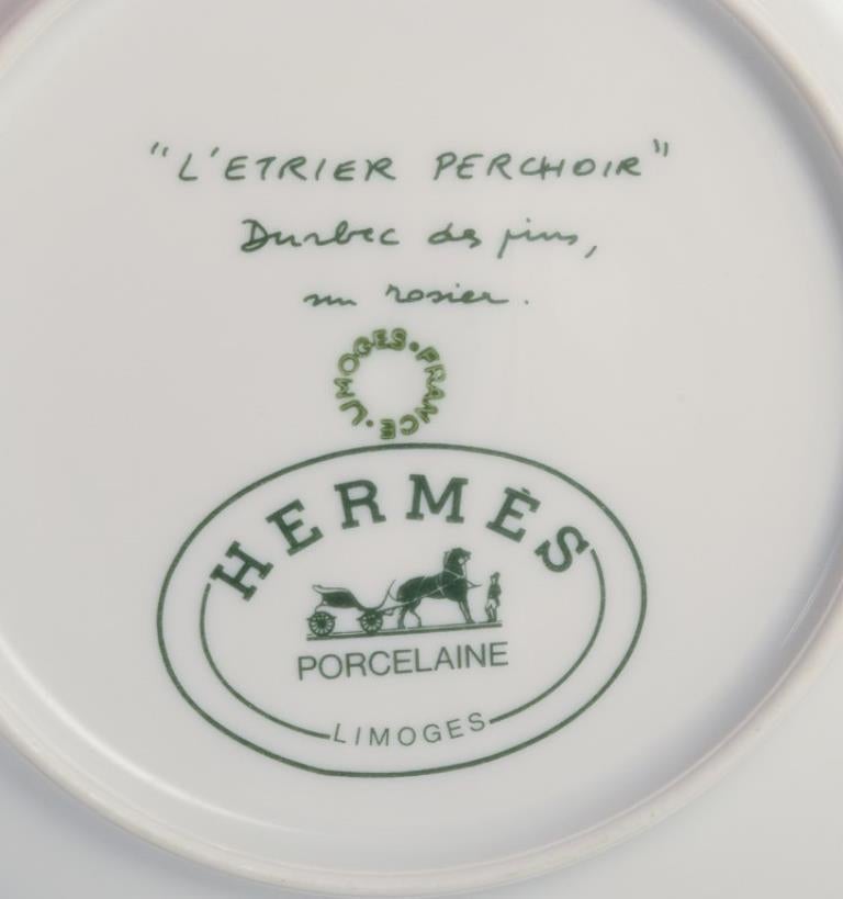 Peint à la main Hermès. Deux assiettes en porcelaine à motifs d'oiseaux. 