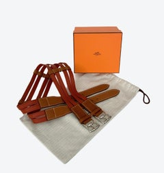 Hermès Two Tone Barenia and Togo Leather Double Etrivière Corset Belt