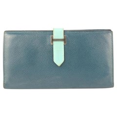Hermes Two Tone Blue Epsom Leather Bearn Flap Long Wallet 690her621