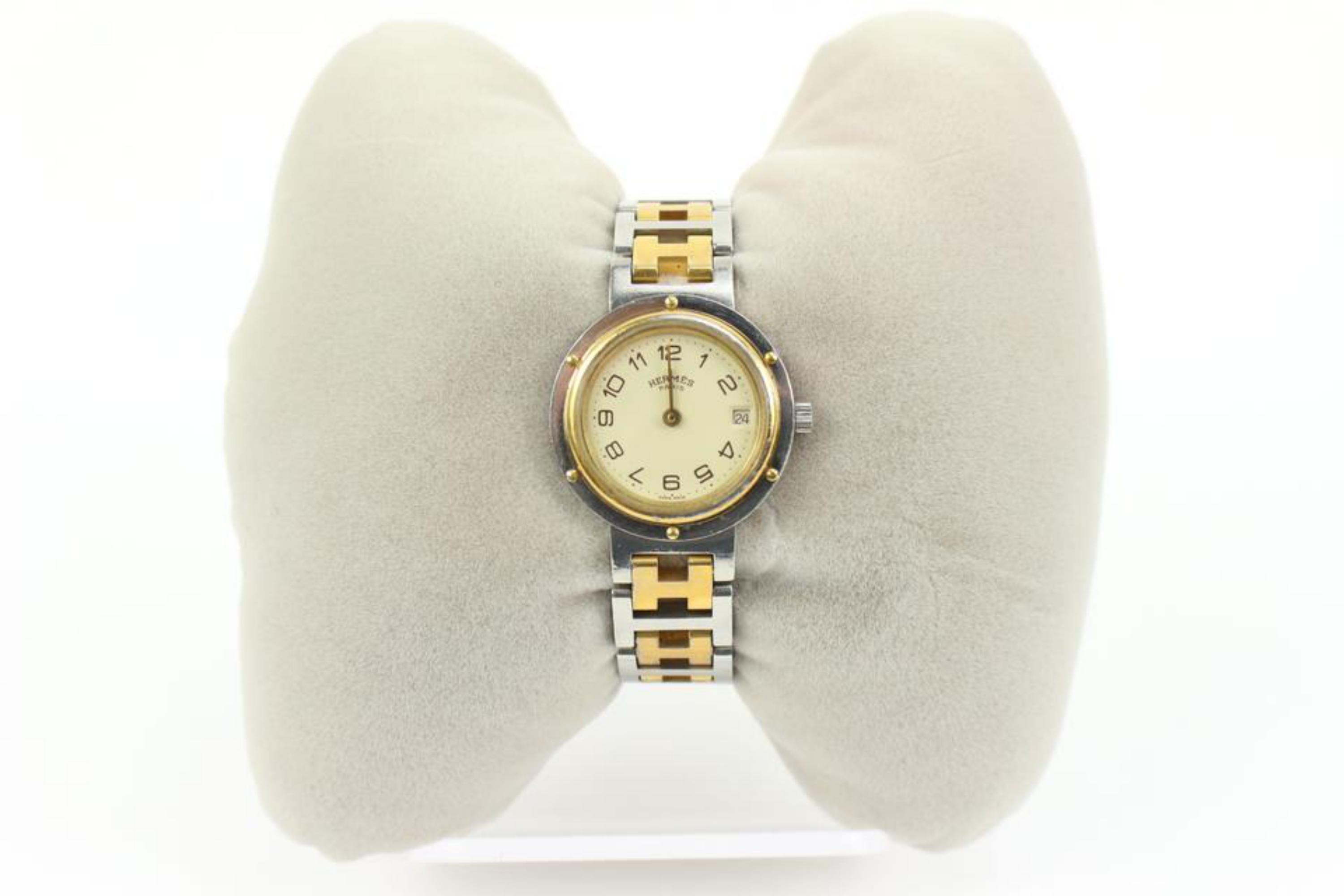 Hermès Two-Tone Clipper Watch Arabic 48h217s
Date Code/Serial Number: 287000
Measurements: Length:  5.75