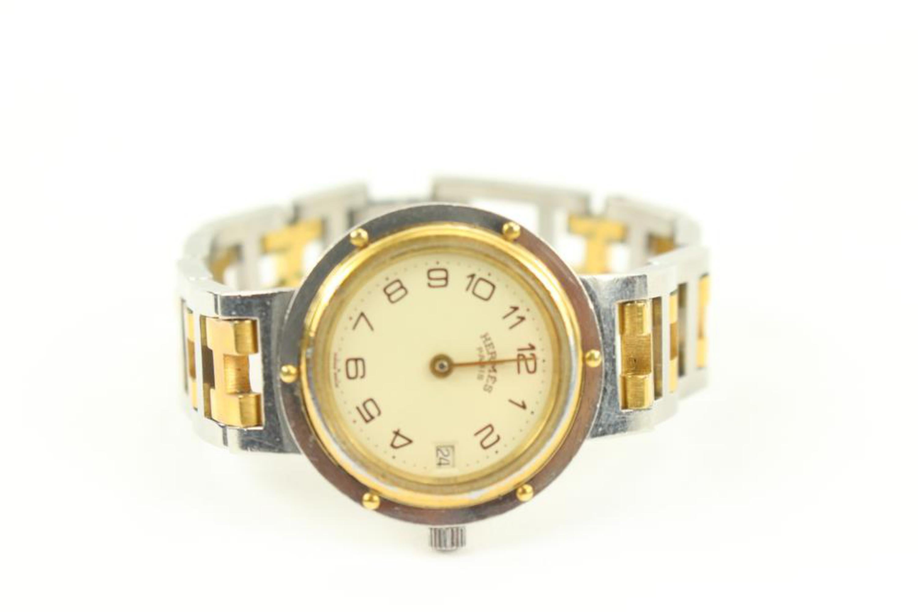 Beige Hermès Two-Tone Clipper Watch Arabic 48h217s