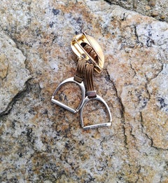 Hermès Two Tone Gold Stirrups Brooch Lapel Pin Equestrian Theme Horse Texas