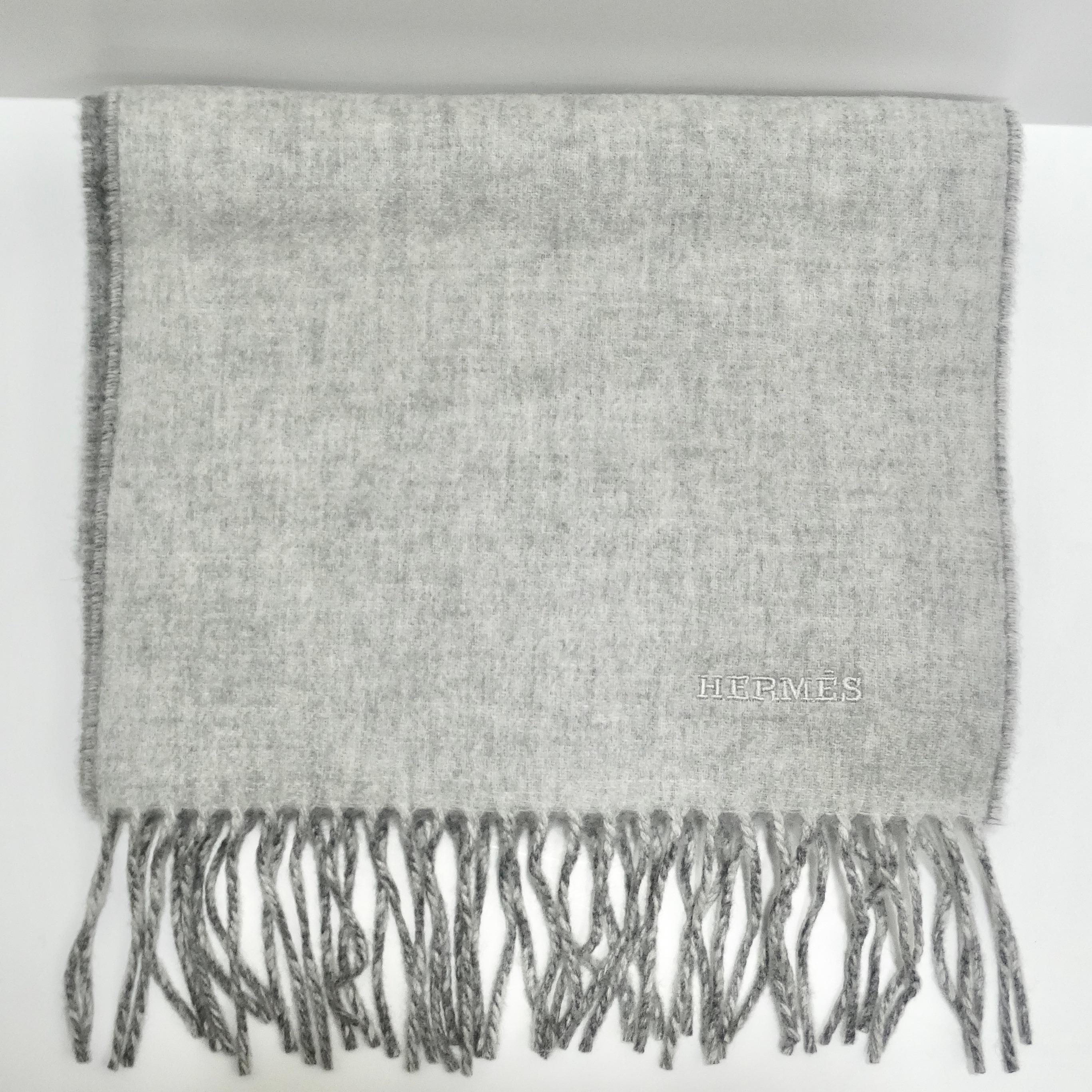Gray Hermes Two Tone Grey Cashmere Scarf