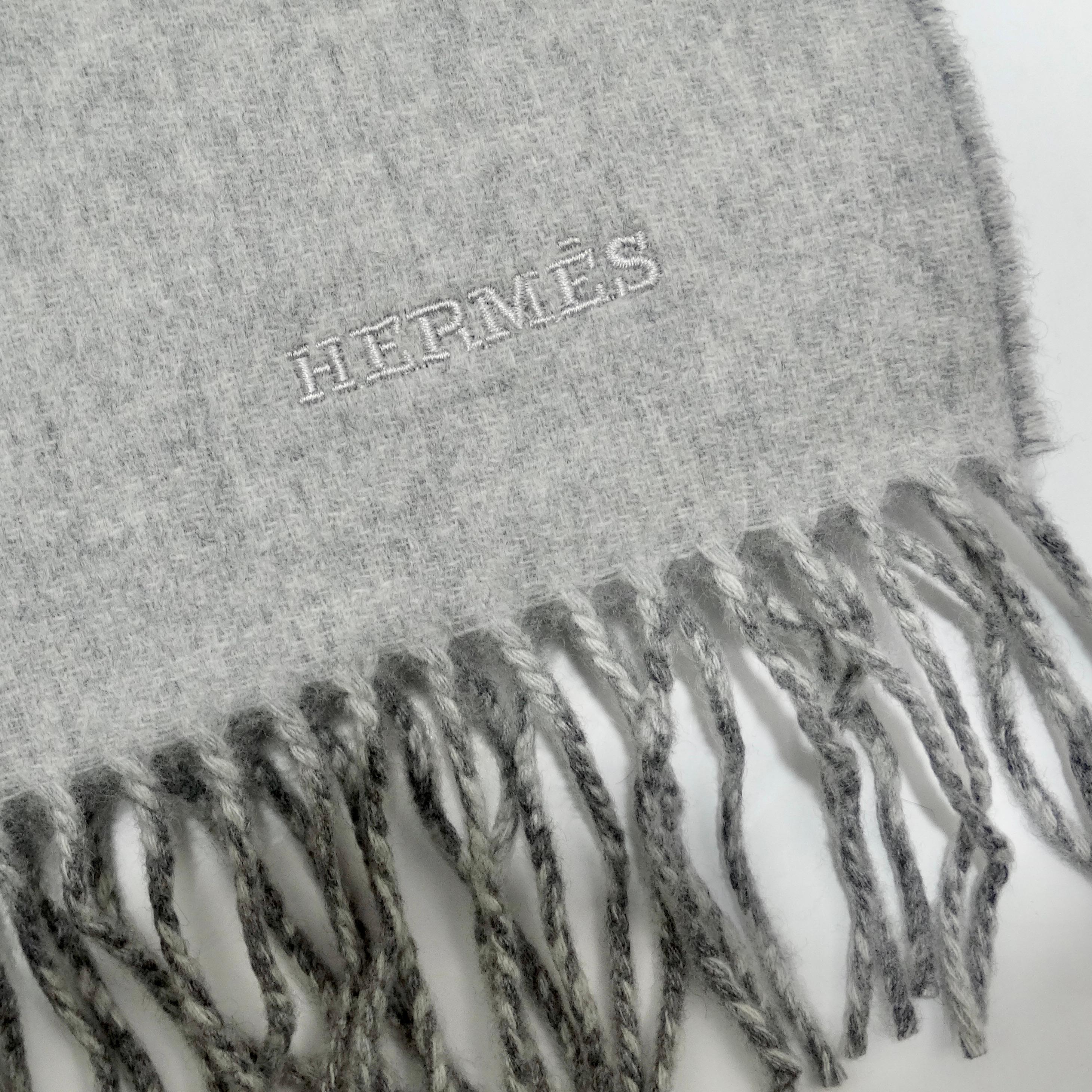 Women's or Men's Hermes Two Tone Grey Cashmere Scarf For Sale