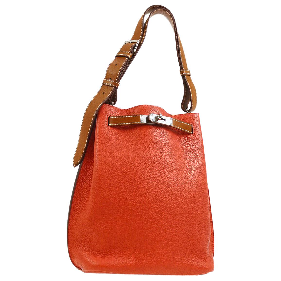 Hermes Two Tone Leather Large Carryall Travel Tote Shoulder Bag For