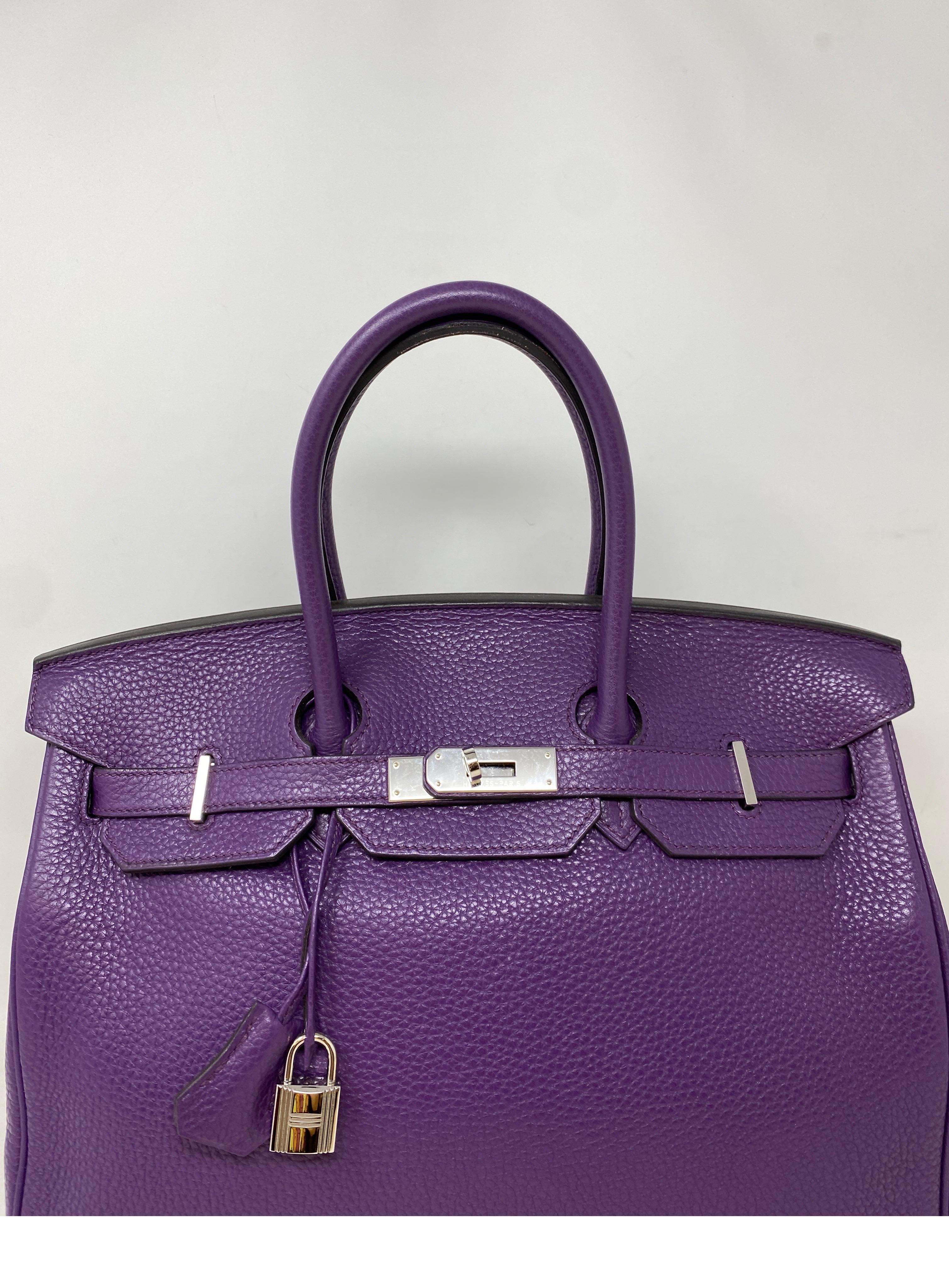 Hermes Ultra Viloet Birkin 35 Bag. Rare purple color Birkin. Good condition. Palladium hardware. Clemence leather. Includes clochette, lock, keys, and dust cover. Guaranteed authentic. 