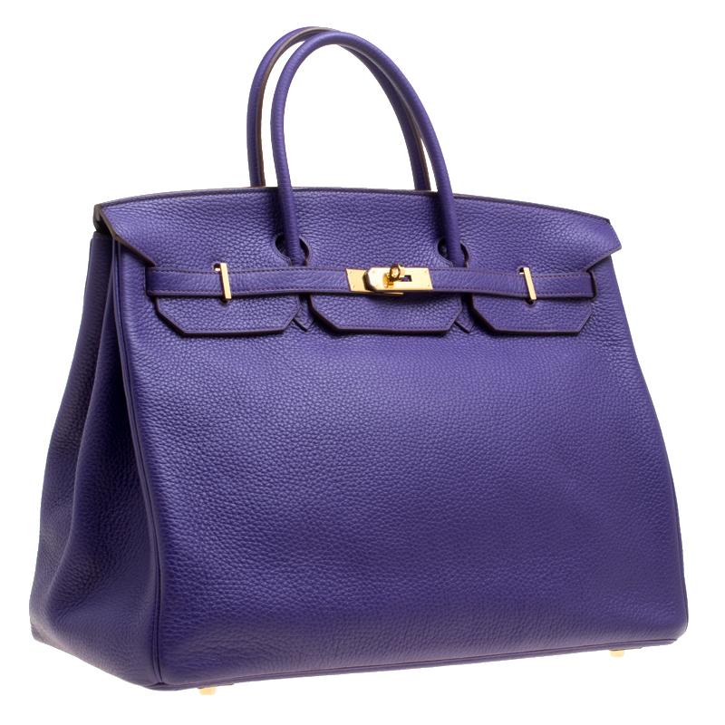 Hermes Ultra Violet Clemence Leather Gold Hardware Birkin 40 Bag In Good Condition In Dubai, Al Qouz 2