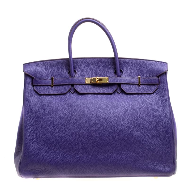 Hermes Ultra Violet Clemence Leather Gold Hardware Birkin 40 Bag
