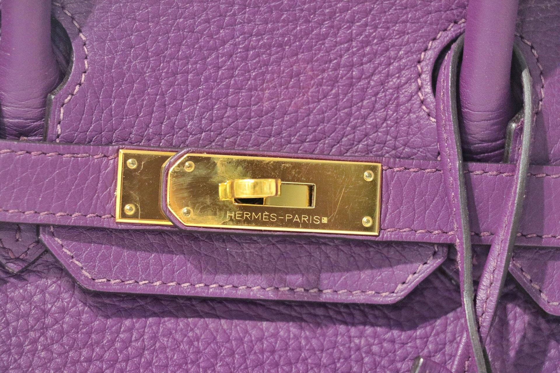 Gray Hermes Ultra Violet Togo 30 cm Birkin Bag with GHW