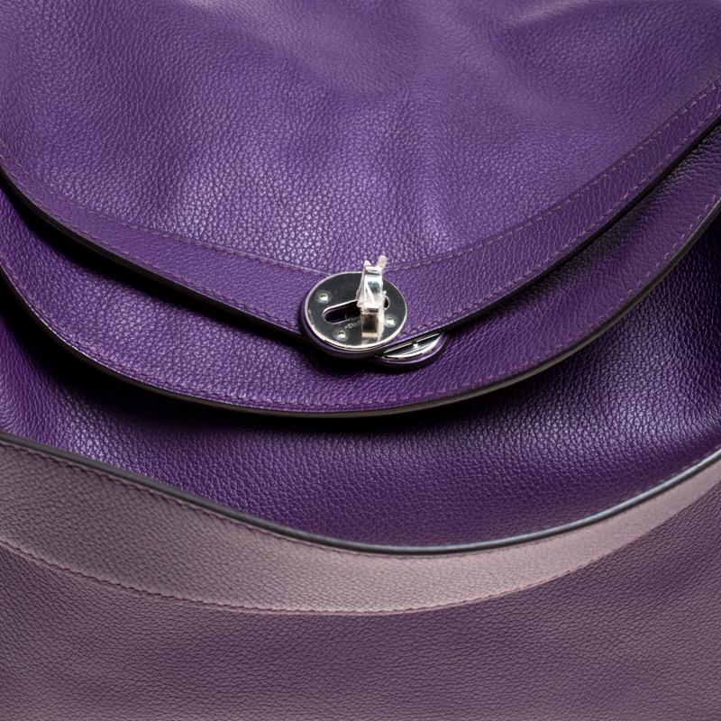 Women's Hermes Ultraviolet Chevre de Coromandel Leather Palladium Lindy 34 Bag