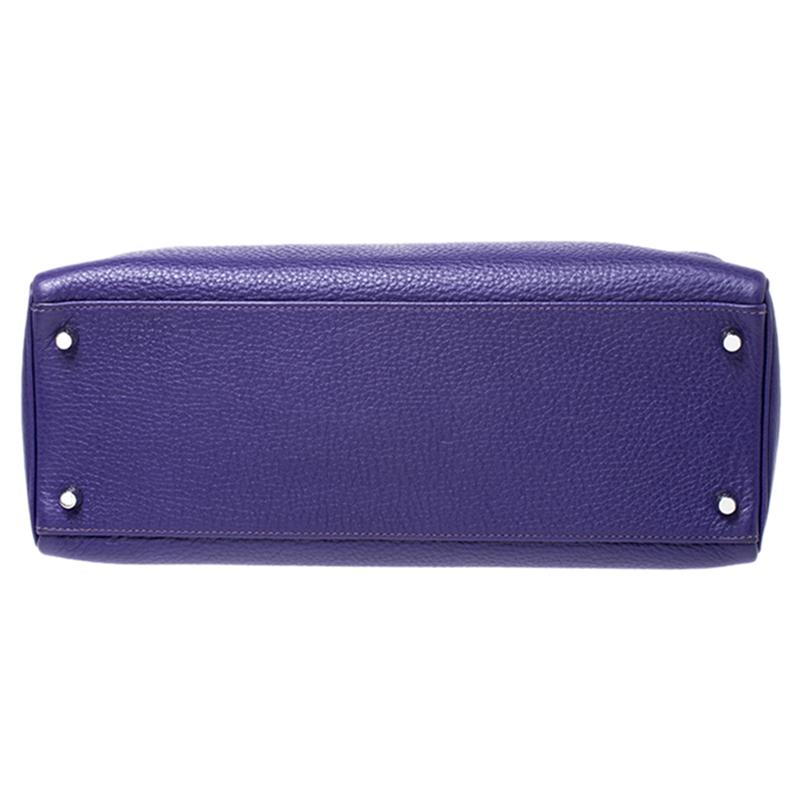 Women's Hermes Ultraviolet Clemence Leather Palladium Hardware Kelly Retourne 35 Bag