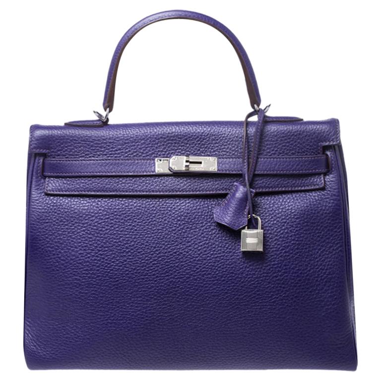 Hermes Ultraviolet Clemence Leather Palladium Hardware Kelly Retourne 35 Bag