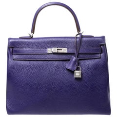 Hermès Ultraviolet Clemence Leather Palladium Hardware Kelly Retourne 35 Bag