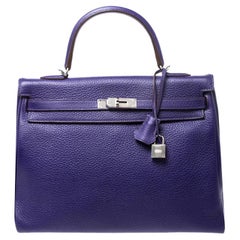 Hermes Ultraviolet Clemence Leather Palladium Hardware Kelly Retourne 35 Bag