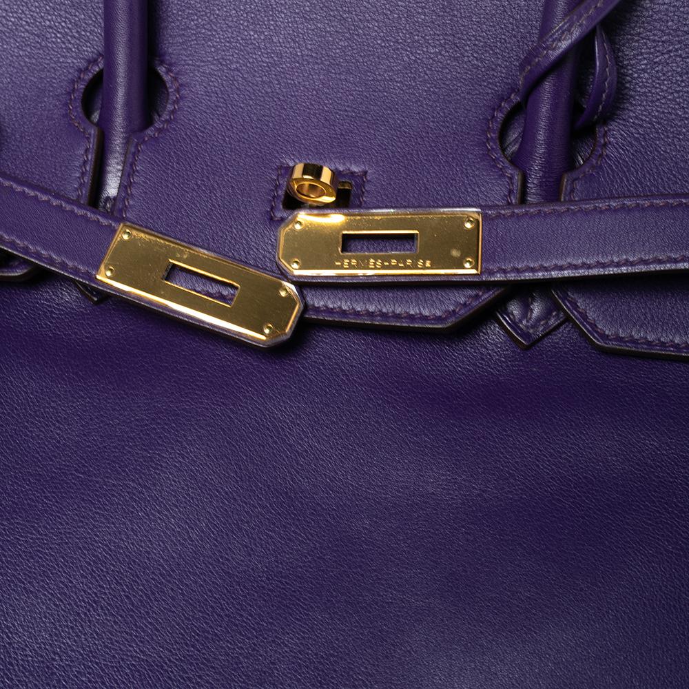 Hermès Ultraviolet Swift Leather Gold Plated Birkin 35 Bag at 1stDibs