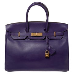 Hermès Ultraviolet Swift Leather Gold Plated Birkin 35 Bag