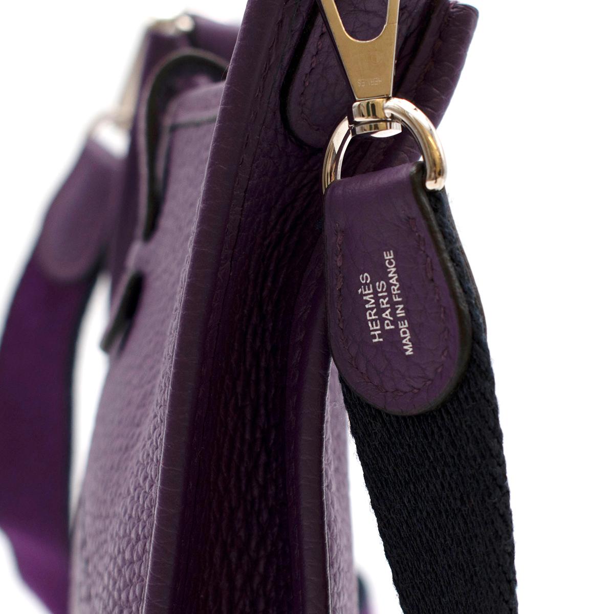 Black Hermes Ultraviolet Taurillon Clemence Leather Mini Evelyne Bag PHW	 For Sale