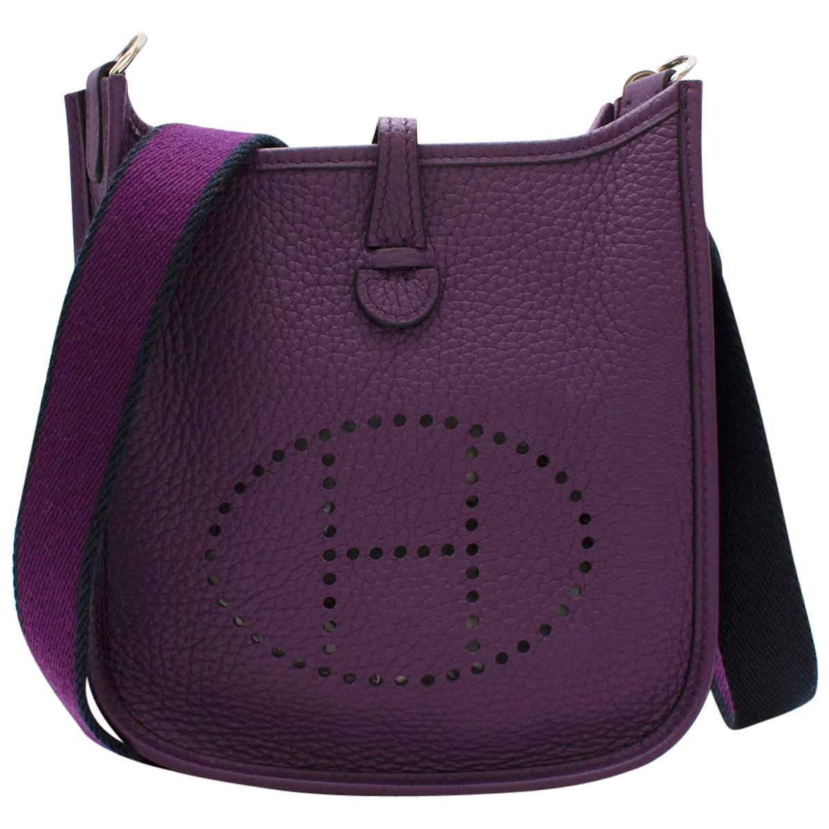 Hermes Ultraviolet Taurillon Clemence Leather Mini Evelyne Bag PHW	 For Sale