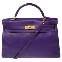 Hermes Ultraviolet Togo Leather Gold Plated Kelly Retourne 40 Bag