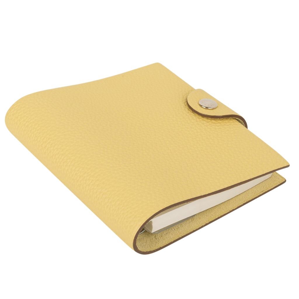 Women's or Men's Hermes Ulysse Mini Notebook Cover Jaune Poussin with Lined Notebook Refill For Sale