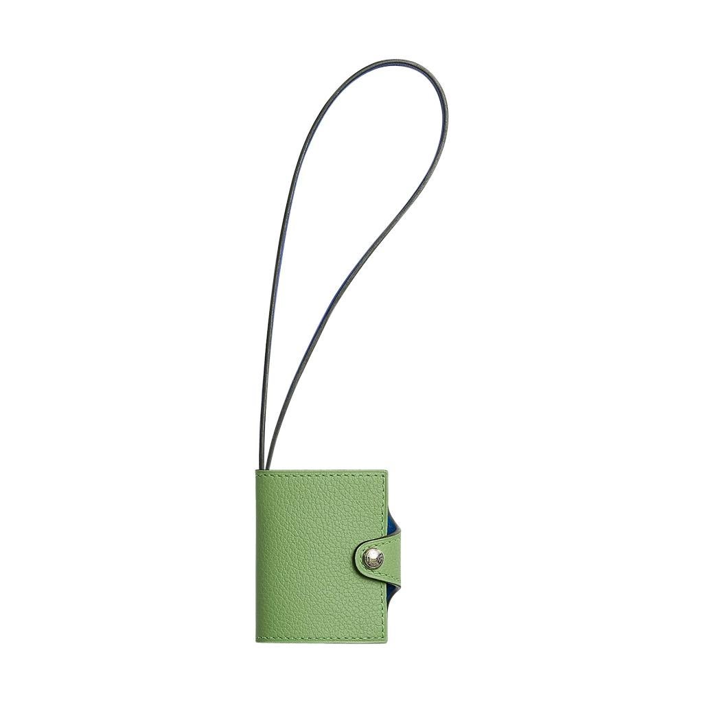 Gray Hermes Ulysse Nano Bag Charm Vert Criquet / Blue de France Verso For Sale