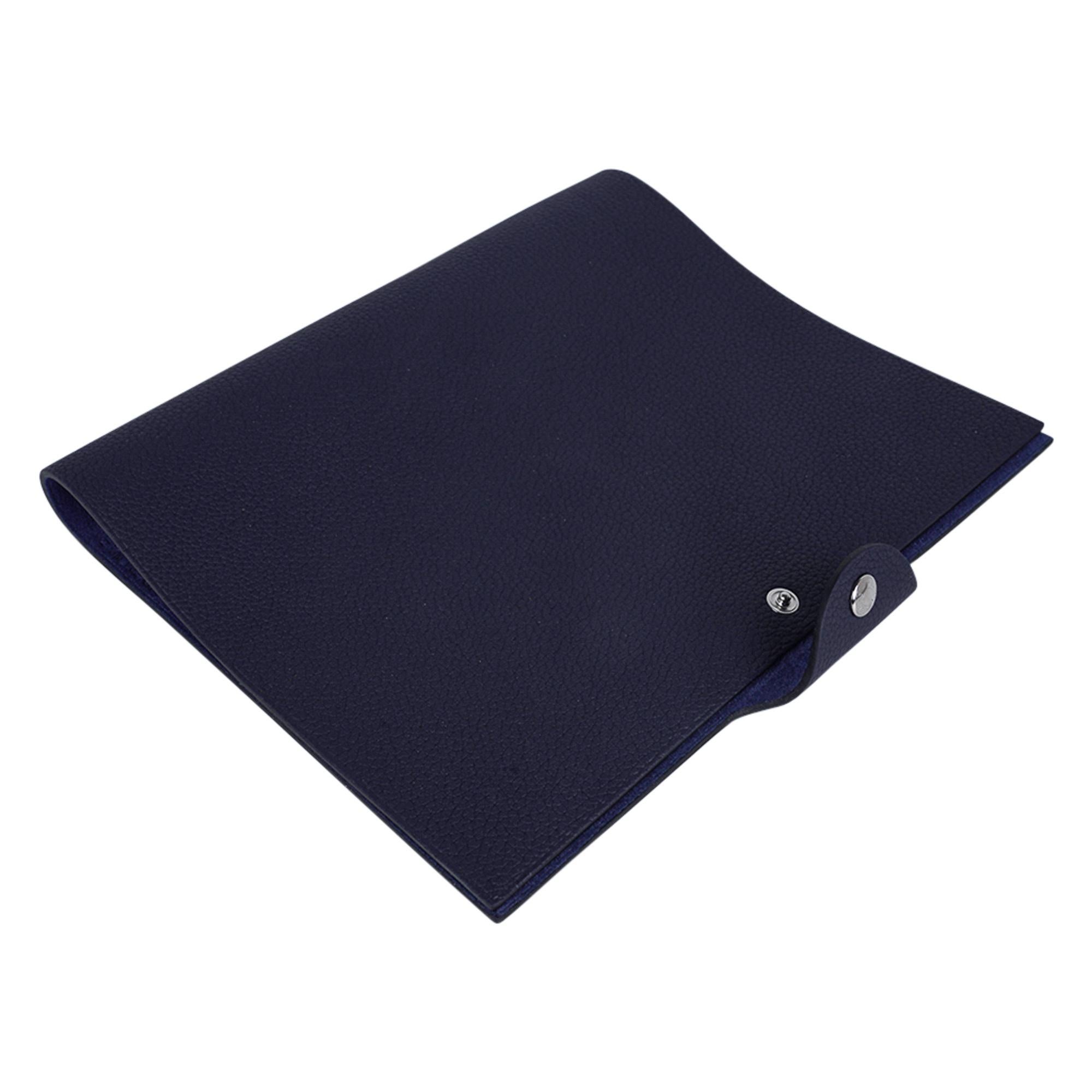 Black Hermes Ulysse Notebook Cover Blue Nuit MM Model w/ Refill New