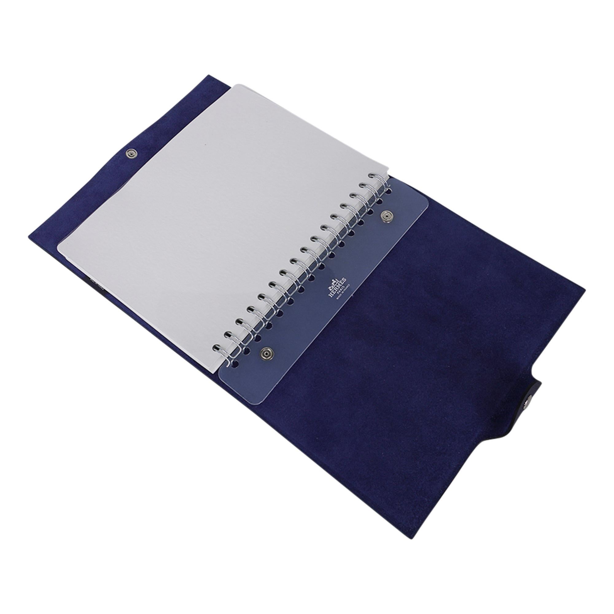Women's or Men's Hermes Ulysse Notebook Cover Blue Nuit MM Model w/ Refill New