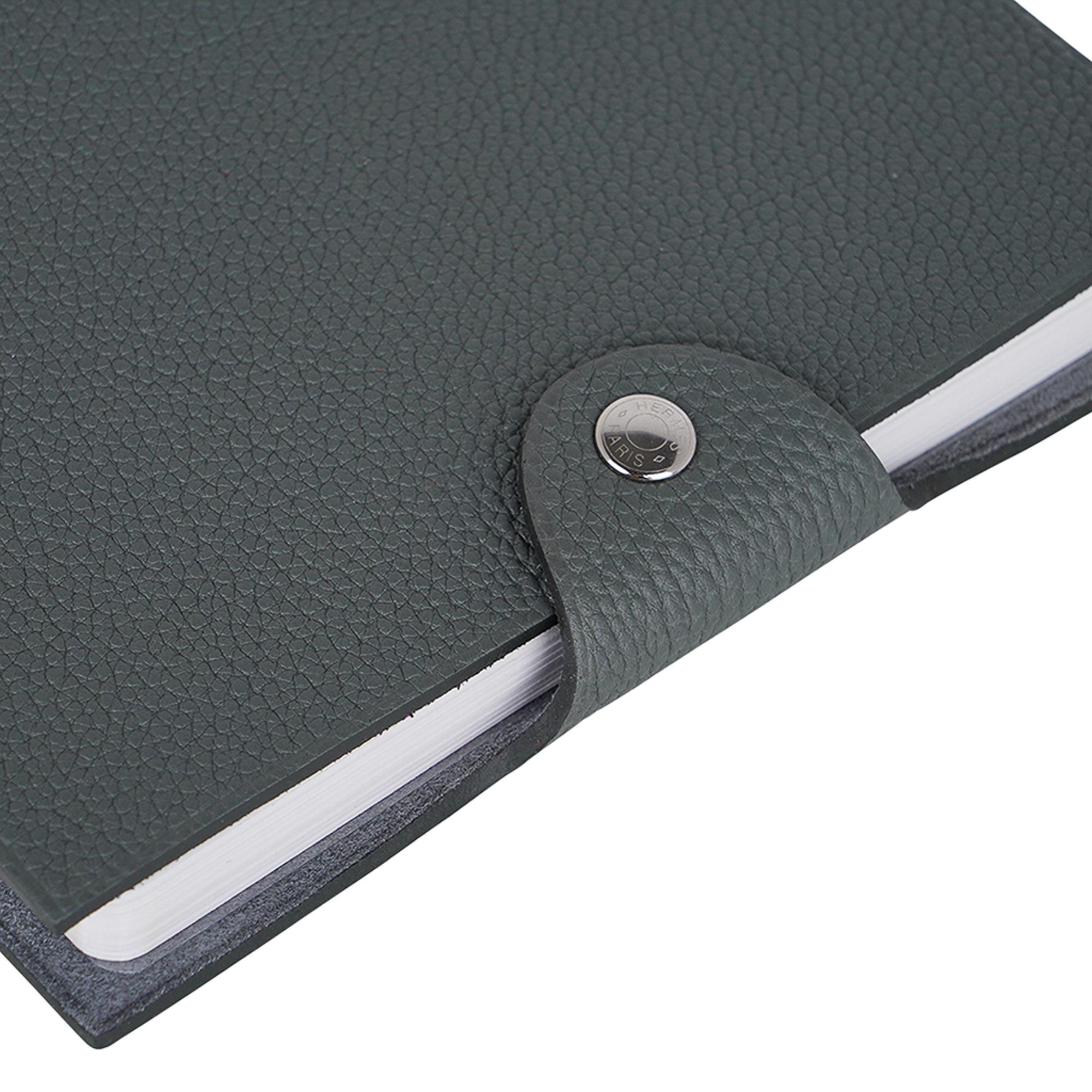 Black Hermes Ulysse PM Notebook Cover Vert Amande with Refill For Sale